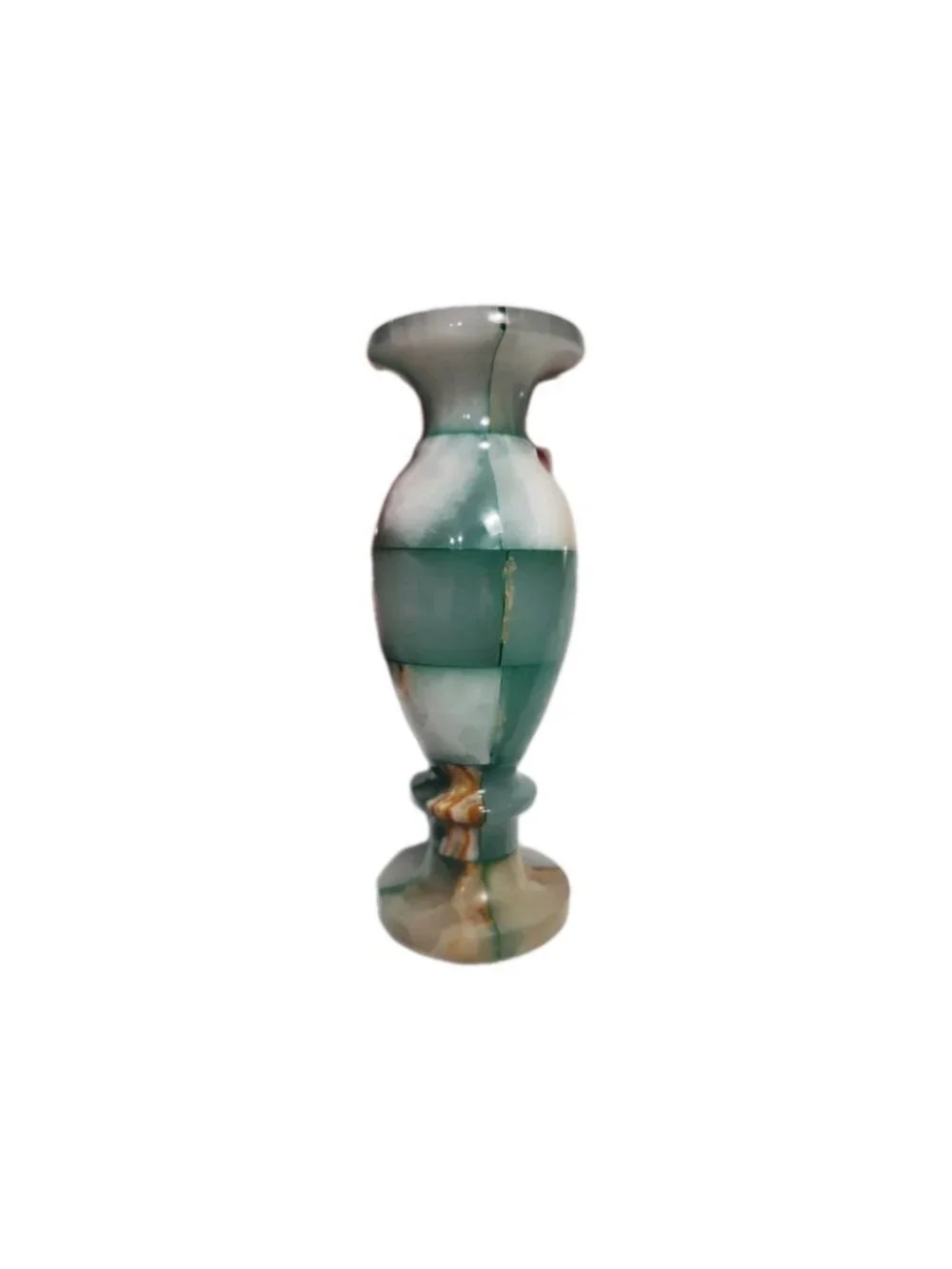 Vintage Green Onyx Stone Vase Checkered Mosaic Patchwork Design  Teal Gorgeous